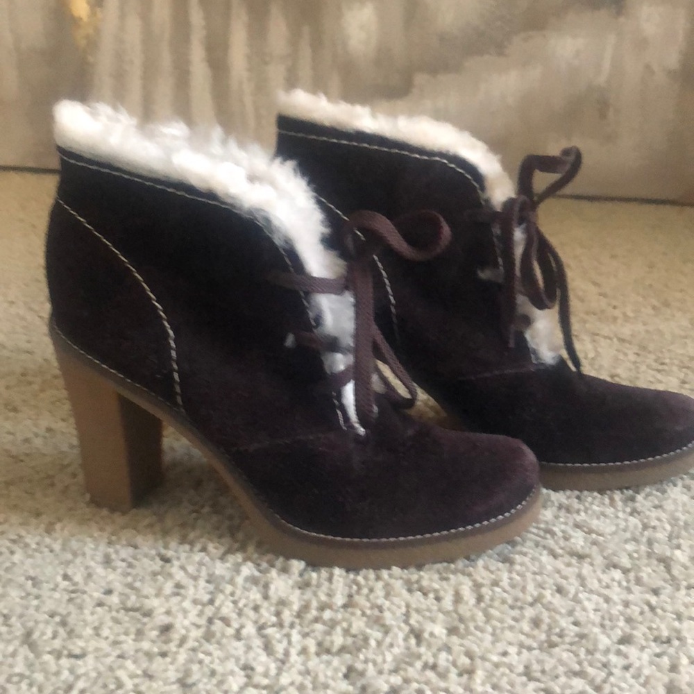 BCBG suede booties with fur trim size 8 1/2
